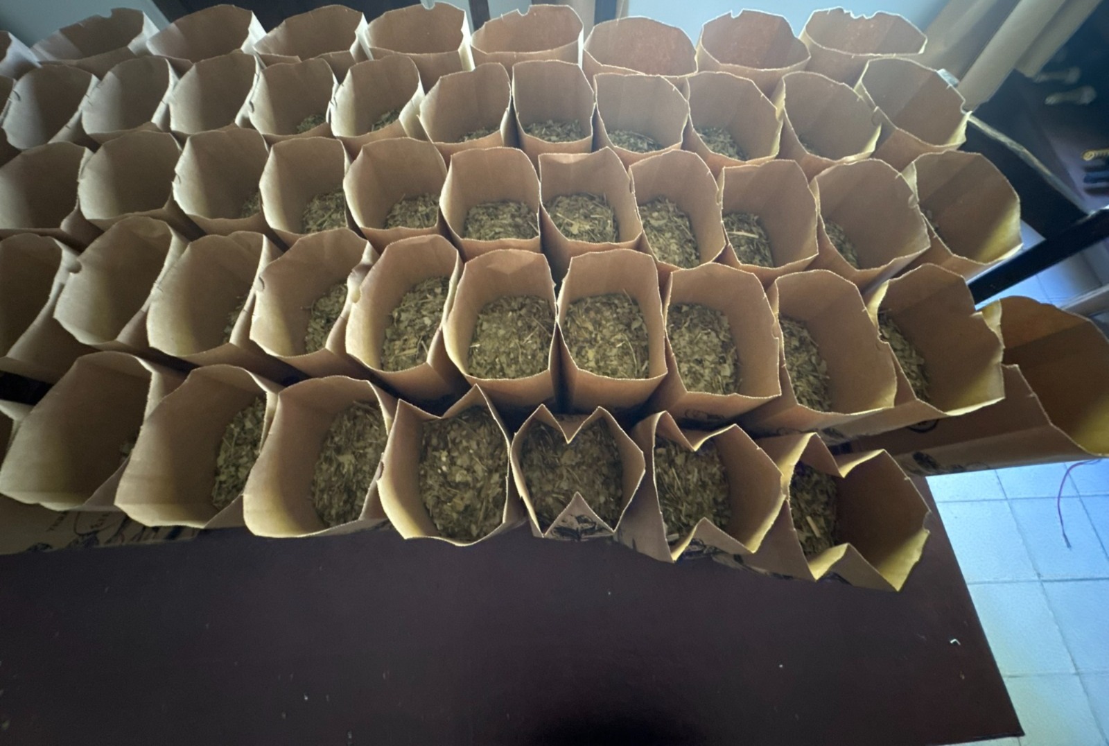 Proceso de envasado artesanal de Harkana Yerba Orgánica en Alejandro Roca, Córdoba